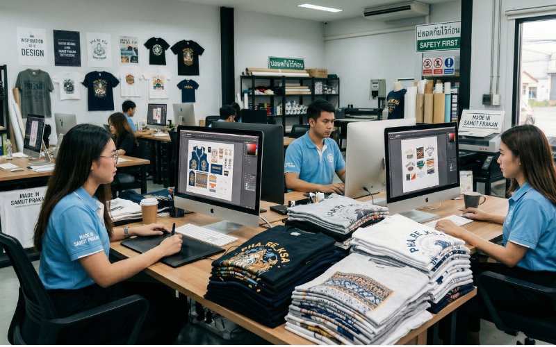 บริการออกแบบดีไชน์ตัวเสื้อยืด และ ลายพิมพ์ สกรีน สามารถดูแบบเสื้อ และ ลายสกรีน หลังจากการสั่งผลิต 1- 2 วัน