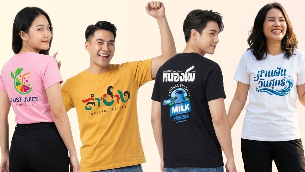 เสื้อยืดสกรีนลาย ด้านหน้า ปลายแขน หรือ ด้านหลัง กำหนดได้ตามความต้องการ