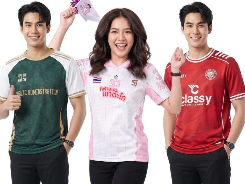 ผลงานที่เรารับกรีนเสื้อกีฬาให้กับลูกค้าที่ผ่านมา เสื้อยืดลายแดงขาวสกรีนชื่อทีม เสื้อสีขาวลายชมพูสกรีนว่า กีฬาอบต.เขาตะโก สีเขียวขาวสกรีนกลางอกเสื้อและโลโก้ขนาดเล็ก