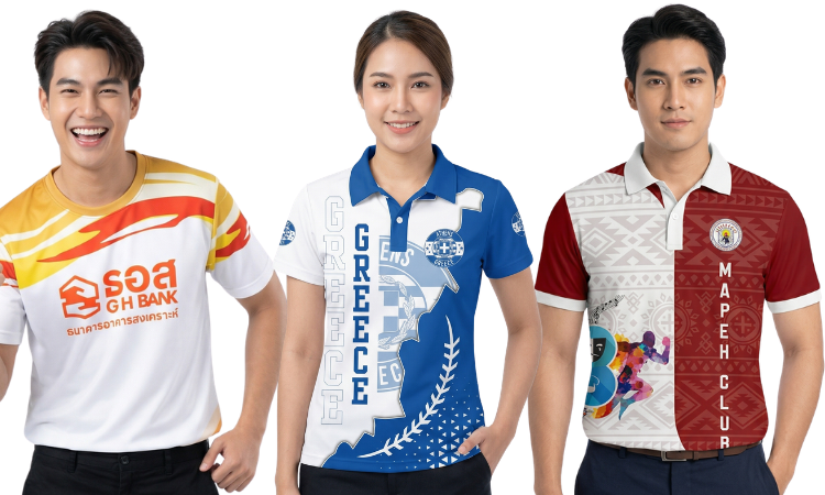 มีแบบดีไชส์เสื้อพิมพ์ลายให้เลือกหลากหลาย จะเป็นคอกลม หรือคอปกโปโล หรือจะให้เราออกแบบใหม่ให้ ได้ตามต้องการ