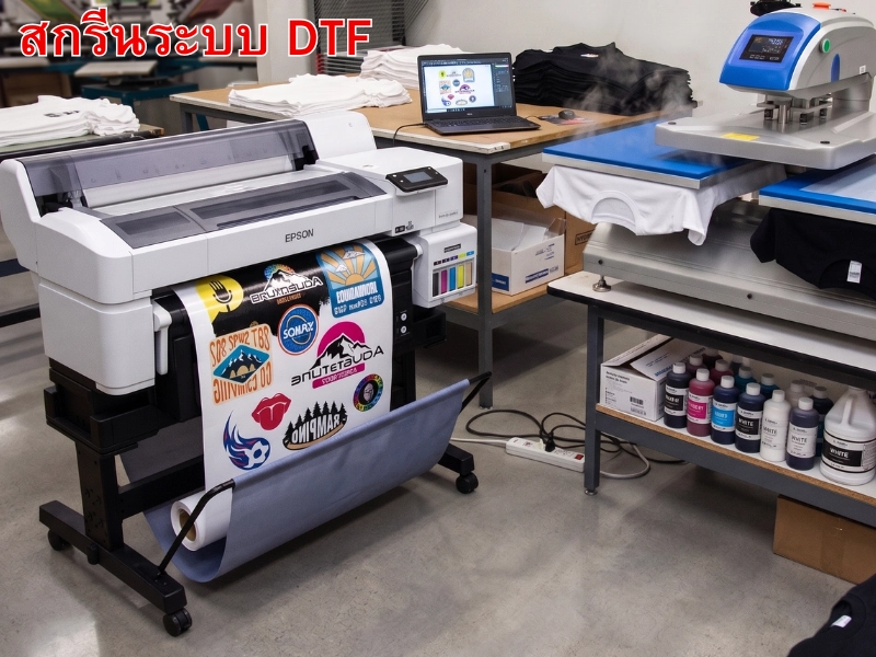 ครื่องพิมพ์ EPSON และเครื่องรีดร้อนในกระบวนการสกรีนเสื้อด้วยระบบ DTF ของโรงงานรับผลิตเสื้อยืด Eagle29